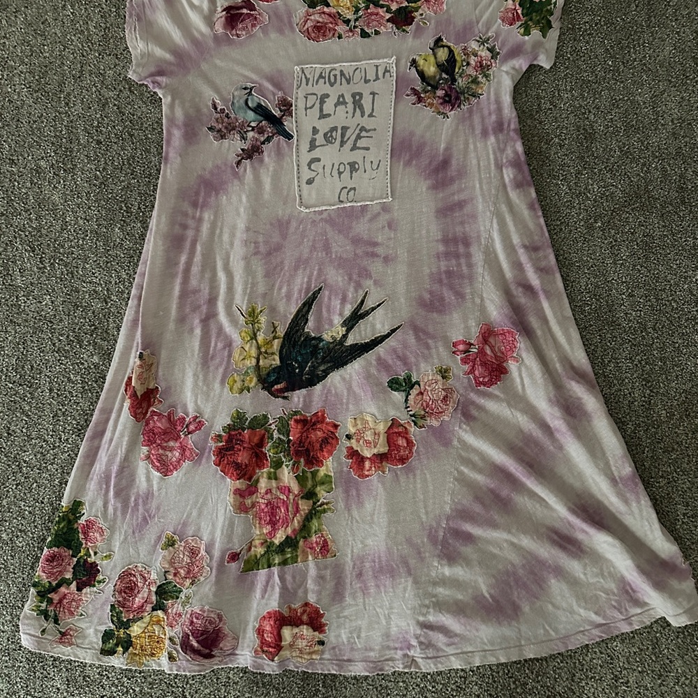 Floral Graphic Dress with Birds